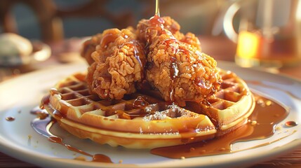 Poster - Fried chicken and waffles with hot syrup a classic