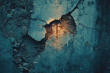 Wall Mural - A Crack in a Weathered Concrete Wall Revealing Rusty Metal Bars