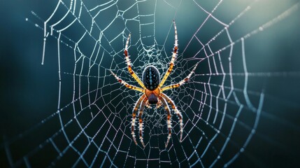 Poster - An intricate macro image of a spider weaving its web, showcasing the delicate threads and the skill of the spider in creating a functional masterpiece
