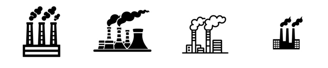 The sustainability development of an industrial factory plant is environmentally ecology friendly in black icon format.