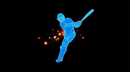 Digital blue low poly cricket player with glowing data streams ai in sports analytics player performance tracking systems match prediction algorithms training programs 