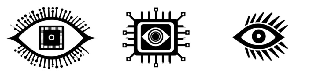 Wall Mural - A scanning and processing microchip in an electronic eye, a concept related to cyber technology, and a stock market concept