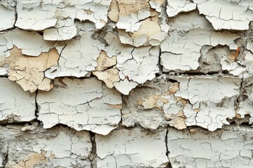 Cracked and Peeling White Paint on a Brick Wall