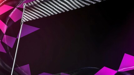 Poster - Checkered flag with pink triangles and blurred background.