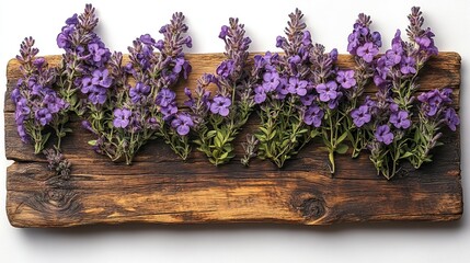 August represented by a wooden sign adorned with purple flowers on a white backdrop.