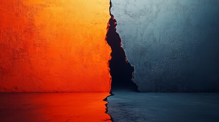 Canvas Print - A wall with a large crack in it, dividing it into two sections