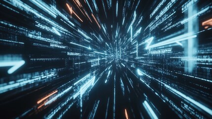 Poster - a dynamic representation of light and data, simulating a futuristic digital environment.