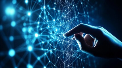 Poster - Businessman hand touching of digital data network transformation for next generation technology on cyberspace, Internet network and digital software development, Algorithm, Metaverse and data science
