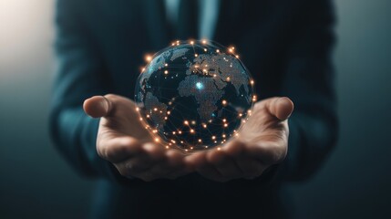 Aufkleber - Businessman holding global network connection on social networking and customer data analytics, Business strategy and smart intelligence, digital marketing, Technology and global business.