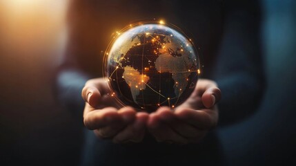 Aufkleber - Businessman holding global network connection on social networking and customer data analytics, Business strategy and smart intelligence, digital marketing, Technology and global business.