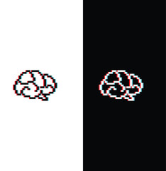 Poster - pixel brain icon. Vector pixel art brain 8 bit logo for game