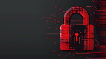 Poster - Red padlock with digital lines on black background.