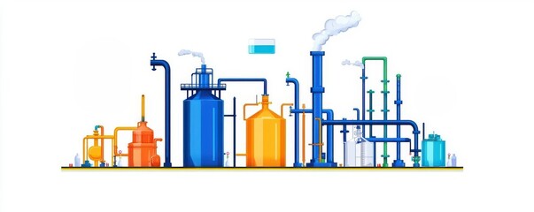 Refining process flow, chemical theme, animation, colored pastel