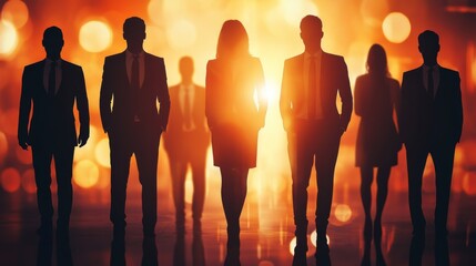 Aufkleber - Group of business people outlines with lit background . Mixed media