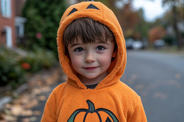 Sticker - Child is wearing pumpkin costume created with generative AI