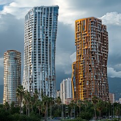 Modern buildings in Batumi city, multi-story houses. Georgia