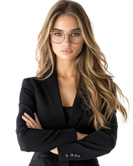 Wall Mural - A woman wearing a black suit and glasses