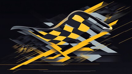 Aufkleber - Abstract checkered flag with yellow and grey stripes on a black background.