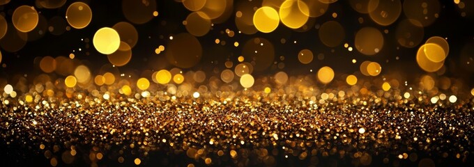 Wall Mural - abstract glitter lights on blackground. blue, gold, and black colors. defocused. banner.