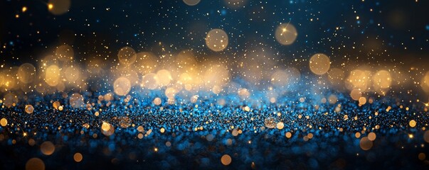 Wall Mural - abstract glitter lights. blue, gold, and black. banner is defocused.