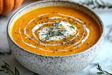 Wall Mural - Creamy Pumpkin Soup with Rosemary and Black Pepper