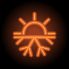 Wall Mural - Hot cold, sun snow simple icon vector. Flat design. Orange neon on black background