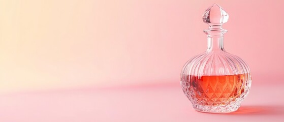 Poster - A bottle of perfume sits on a pink background