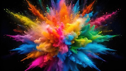 Wall Mural - Explosion of colored powder on black background, Colorful, vibrant, celebration, party, festive, explosion