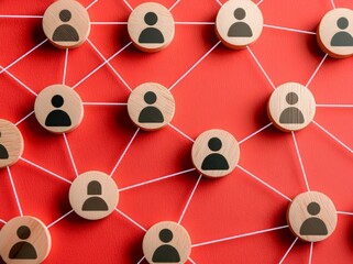 Poster - Background of red paper with abstract teamwork, network, and community concepts