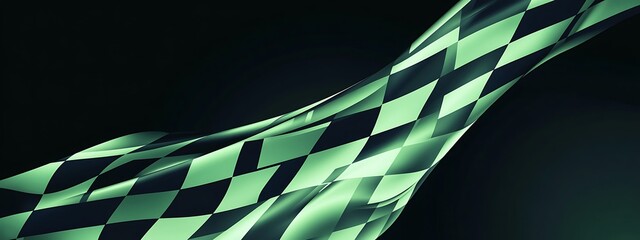 Aufkleber - Green checkered flag waving in the wind.