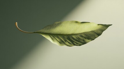 Poster - A leaf is floating in the air, with a shadow of it on the wall