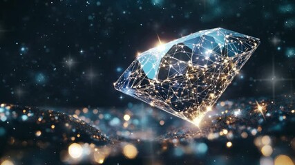 Wall Mural - Abstract image of a diamond in the form of a starry sky or space, consisting of points, lines, and shapes in the form of planets, stars and the universe. Vector business wireframe concept