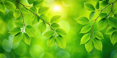 Wall Mural - Close up of green leaves on a tree branch, foliage, nature, growth, outdoors, vibrant, fresh, flora, greenery