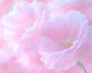 Wall Mural - Two pink flowers are in the foreground of the image