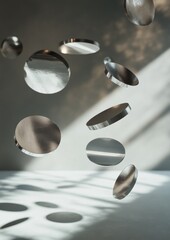 Wall Mural - A series of silver circles that appear to be floating in the air