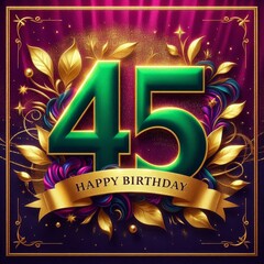 Wall Mural - Colorful and vibrant 45th birthday celebration design with floral accents.