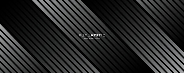 Poster - 3D gray lines techno abstract background overlap layer on dark space with diagonal shapes effect decoration. Modern graphic design element stripes style concept for web banner, card, or brochure cover