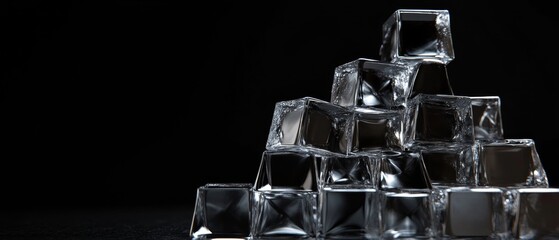 Poster - A pile of ice cubes on a black background