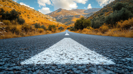 Sticker - A winding road leads through a mountain valley, the vibrant autumn foliage creating a colorful backdrop.