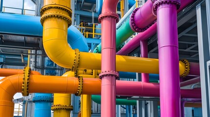 Wall Mural - A long pipeline with many different colored pipes. The colors are bright and vibrant, creating a sense of energy and excitement. The pipeline is likely used for transporting liquids or gases