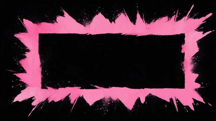 Wall Mural - pink brush stokes border frame on black background