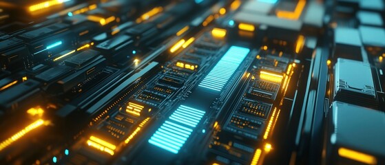 Poster - A futuristic digital landscape with glowing circuits and intricate patterns.