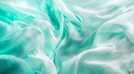 Wall Mural - Luxurious turquoise fabric flowing gently, creating elegant backdrop for fashion, design, or beauty projects. Soft, delicate texture adds touch of luxury to creative endeavors