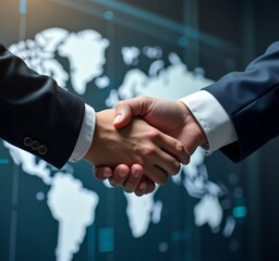 Handshake in front of a World Map