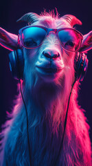 Canvas Print - Cool goat wearing headphones and sunglasses