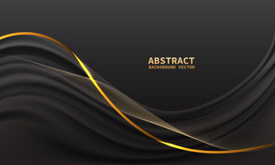 Wall Mural - Abstract black gold light luxury wave curve with blank space for text place design modern creative background vector