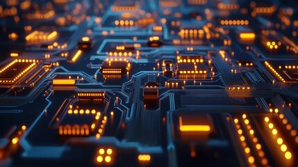 Poster - Abstract close-up of a circuit board with glowing components, showcasing technology and innovation.