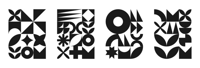 Wall Mural - set of geometric black and white poster, bauhaus shapes pattern, bauhaus abstract collection of back