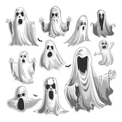 illustration vector Halloween ghost isolated on white background, scary ghost illustration, Halloween party, vector illustration