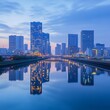 © สมชัย ้พาลแก้ว - Osaka, Japan skyline at Umeda from across the Yodogawa River in the early morning.